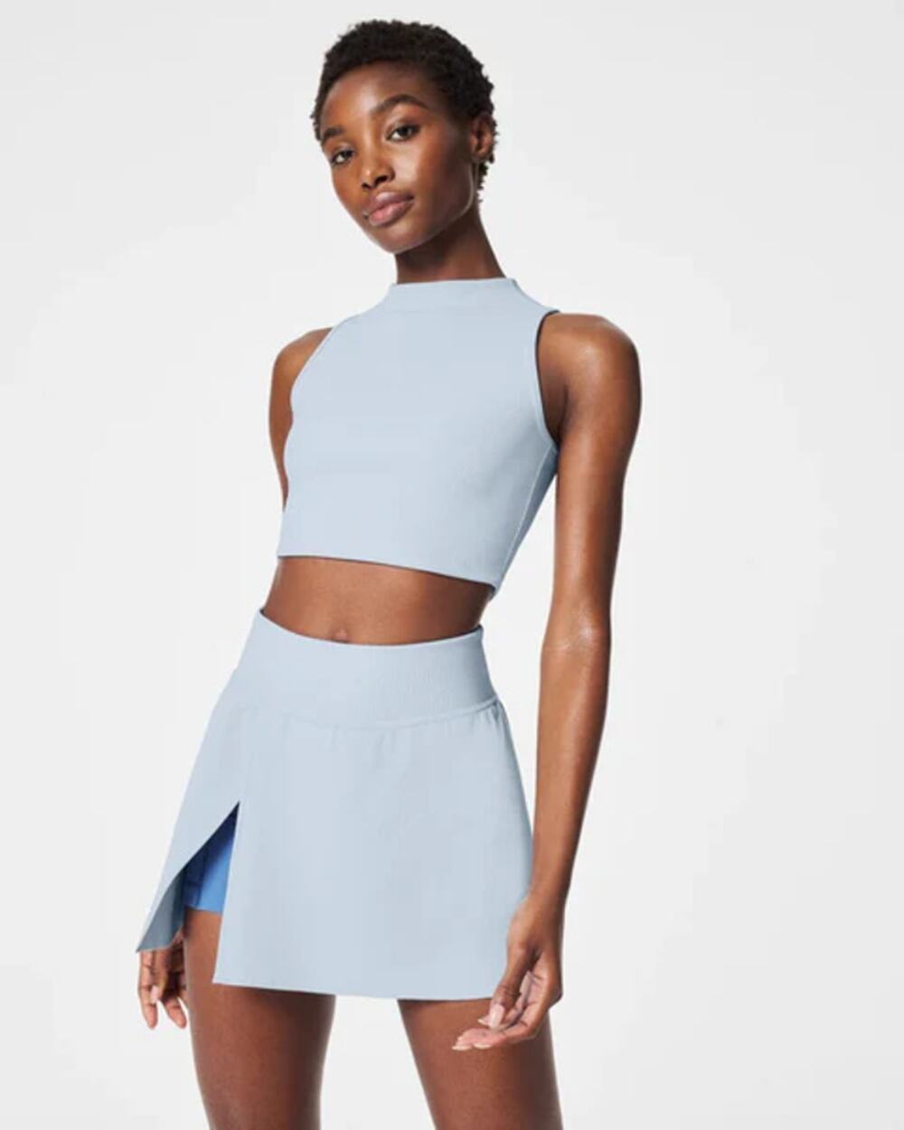 SPANX Blue Contour Rib Mock Neck Crop Top Cropped Tank Women's Size Small